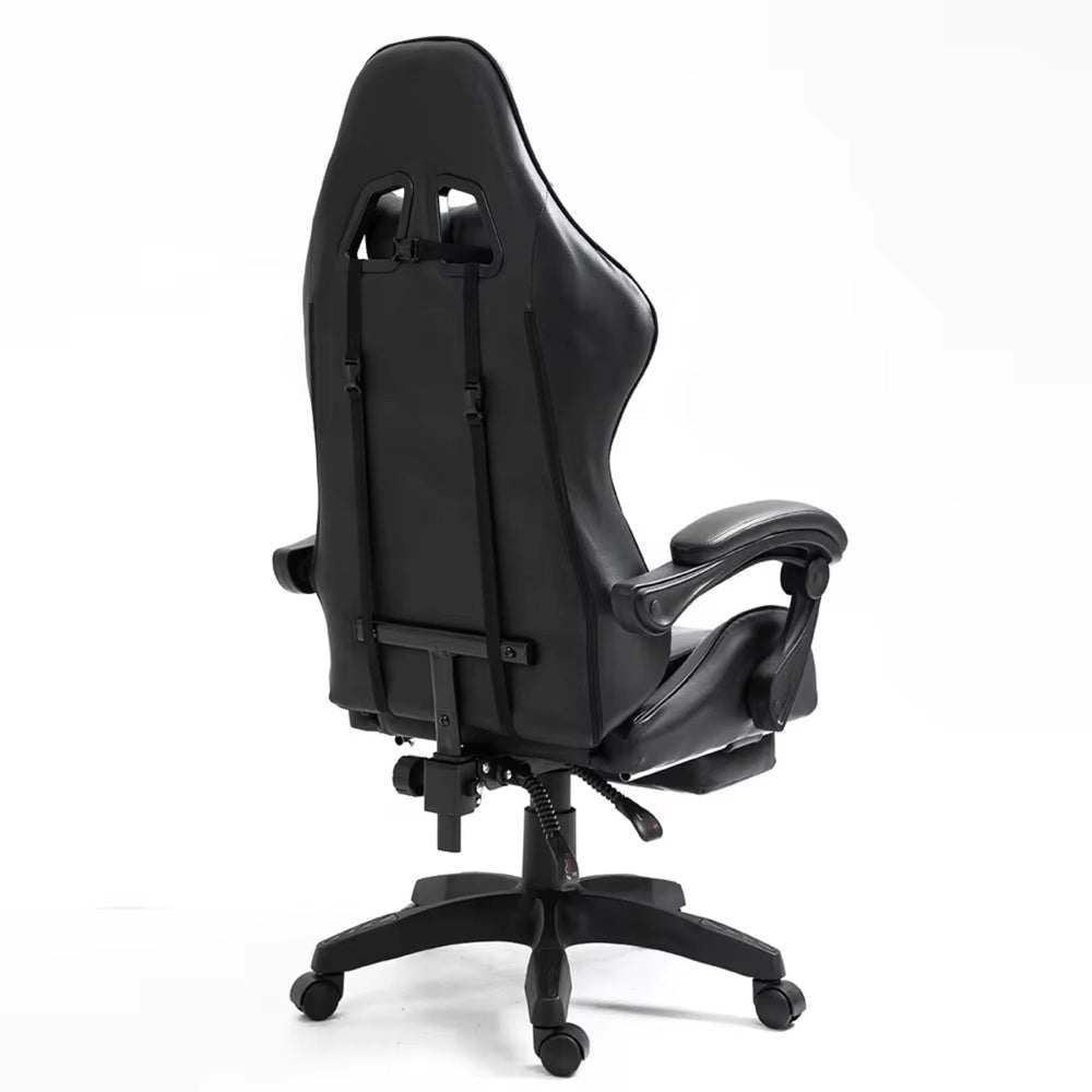 Scaun pentru gaming rotativ cu suport pentru picioare, negru, Lean 30552