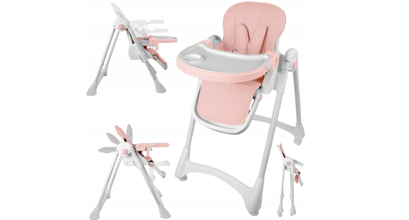 Scaun cu inaltime reglabila pliabil pentru bebelusi cu tava reglabila si roti Deli, 49 x 41 x 31 cm, MalPlay 113586