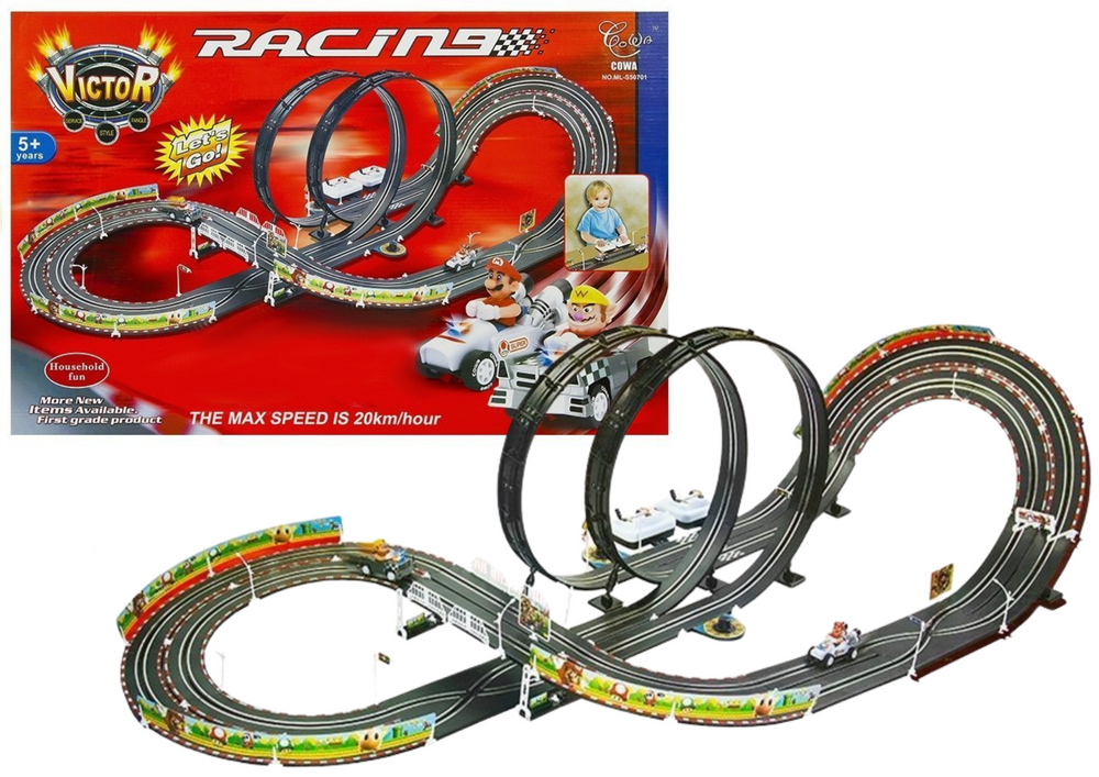 Circuit de curse cu 2 masinute Mario RC, 452 cm, 20 km / h, Lean 1588