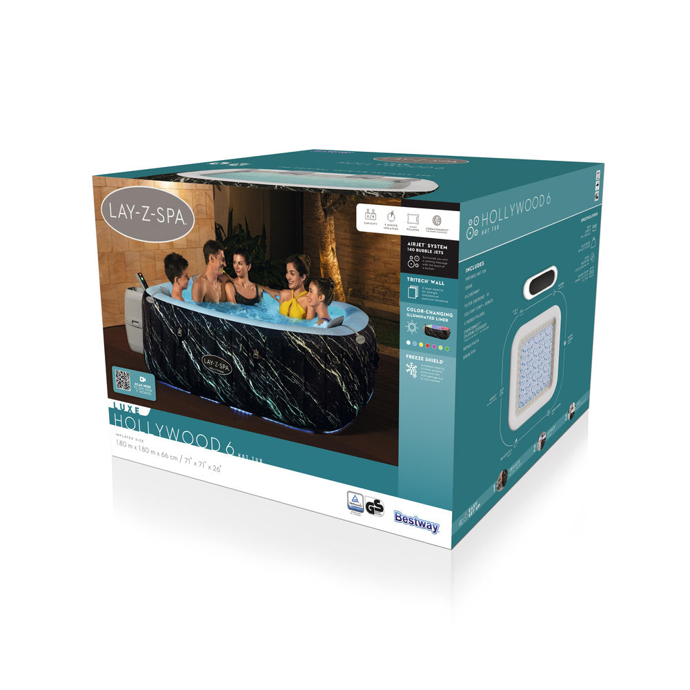 Jacuzzi gonflabil cu hidromasaj LAY-Z-SPA pentru 6 persoane, aspect de marmura Marquinia, 180 x 180 x 66 cm, Bestway 21178