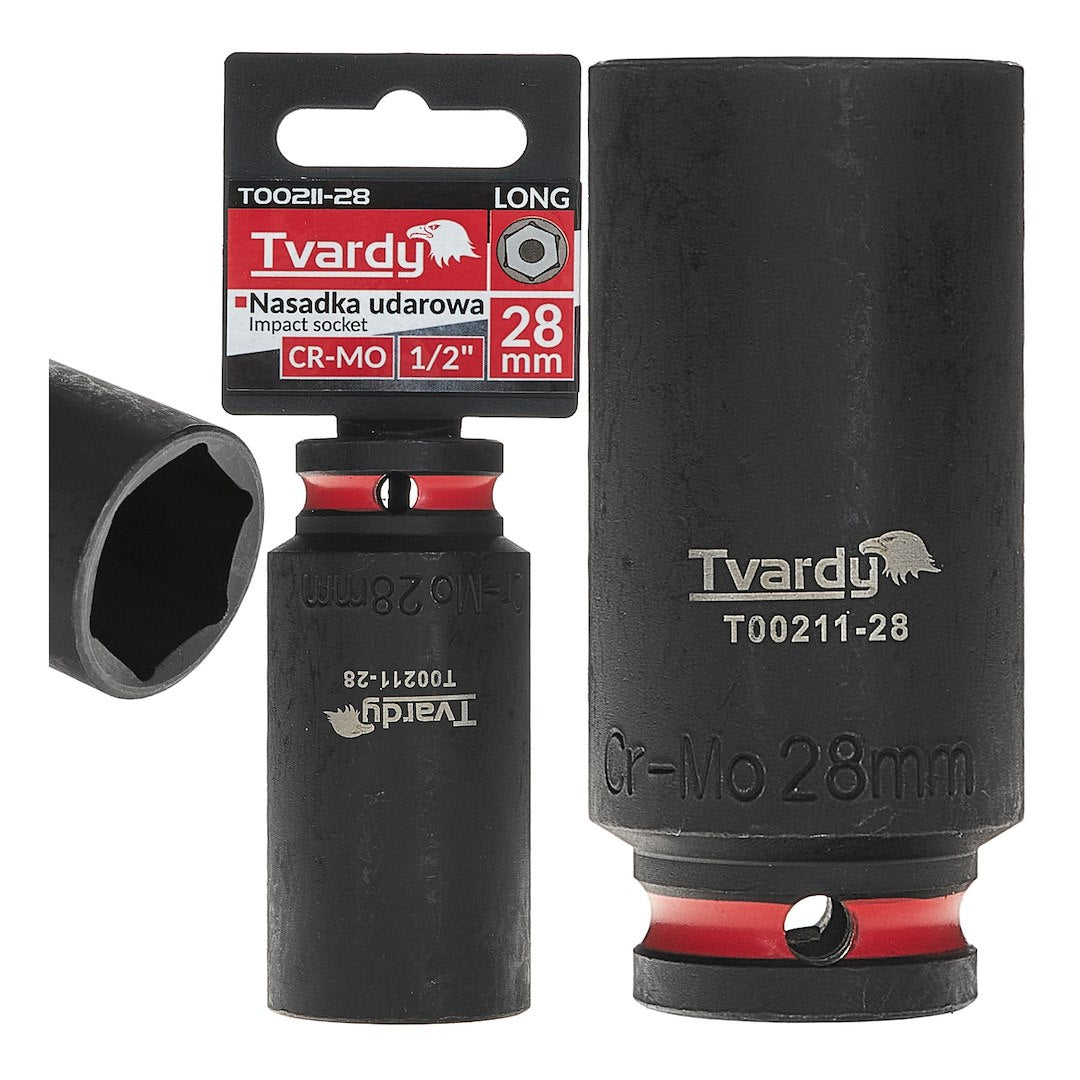 Cheie tubulara de impact lunga in 6 puncte 1 / 2", 28 mm, Cr-Mo, Tvardy T00211-28