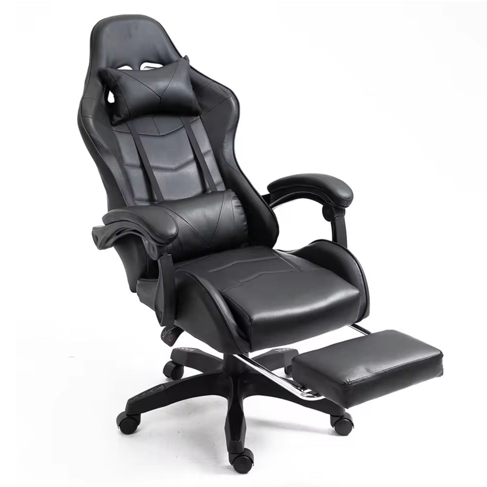 Scaun pentru gaming rotativ cu suport pentru picioare, negru, Lean 30552