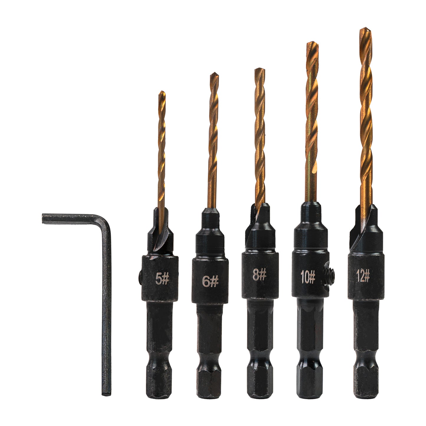 Set burghie pentru lemn 1 / 4" HEX, Ø5, 6, 8, 10, 12 mm, 5 bucati, Raider 157116