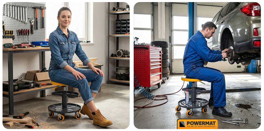 Scaun telescopic pentru atelier PM-SWA-150T, 400-520 mm, Powermat PM1455