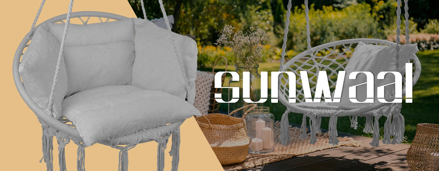 Scaun suspendat de gradina cu perne Sunwaal, 60x40x80x110x130x100 cm, cadru metalic, capacitate maxim 150 kg, gri, MalTec 112862