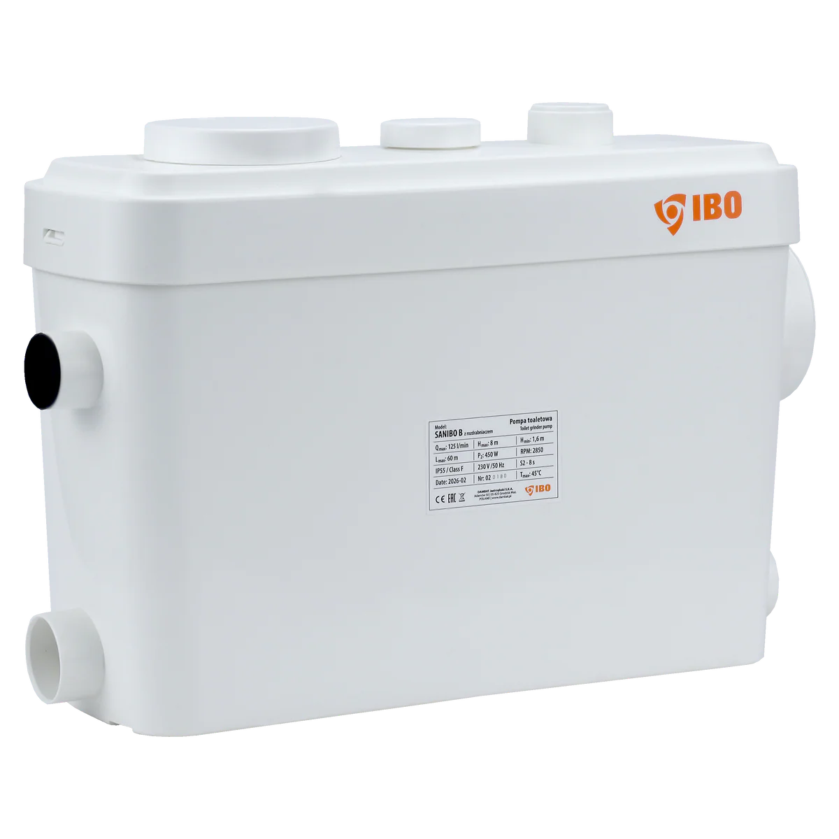 Pompa de toaleta cu tocator Sanibo B, 0.45 kW, 230 V, Ibo Dambat IB215350