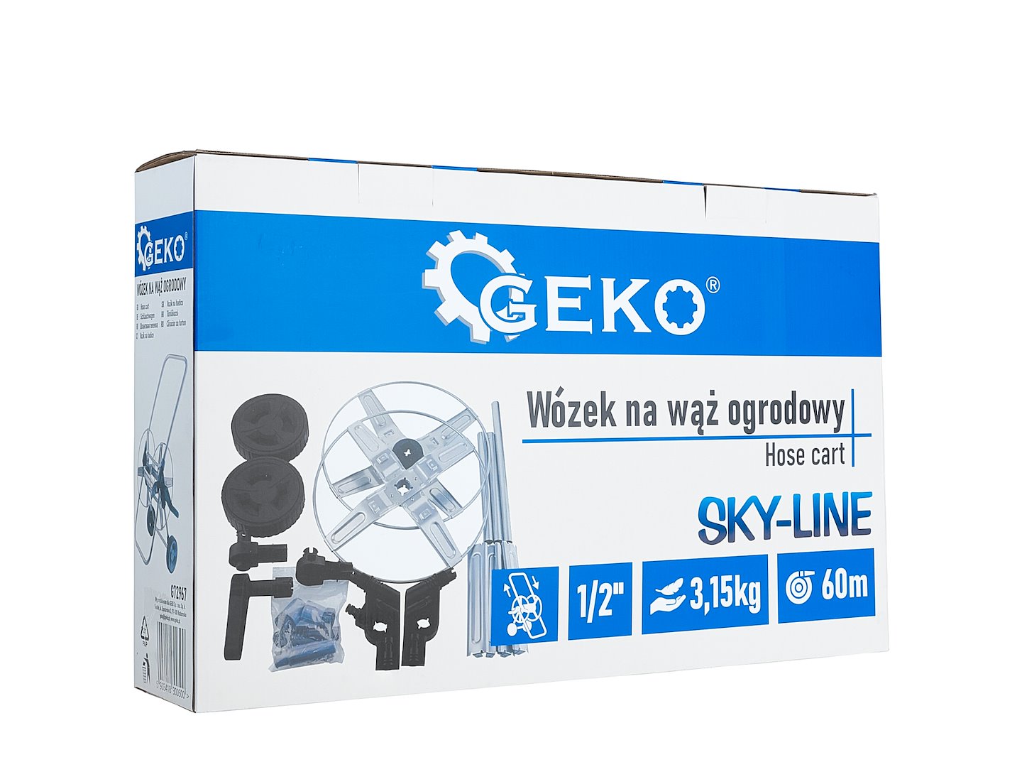 Carucior din metal pentru furtun de gradina Sky-Line, 1 / 2", 60 m, Geko G72967