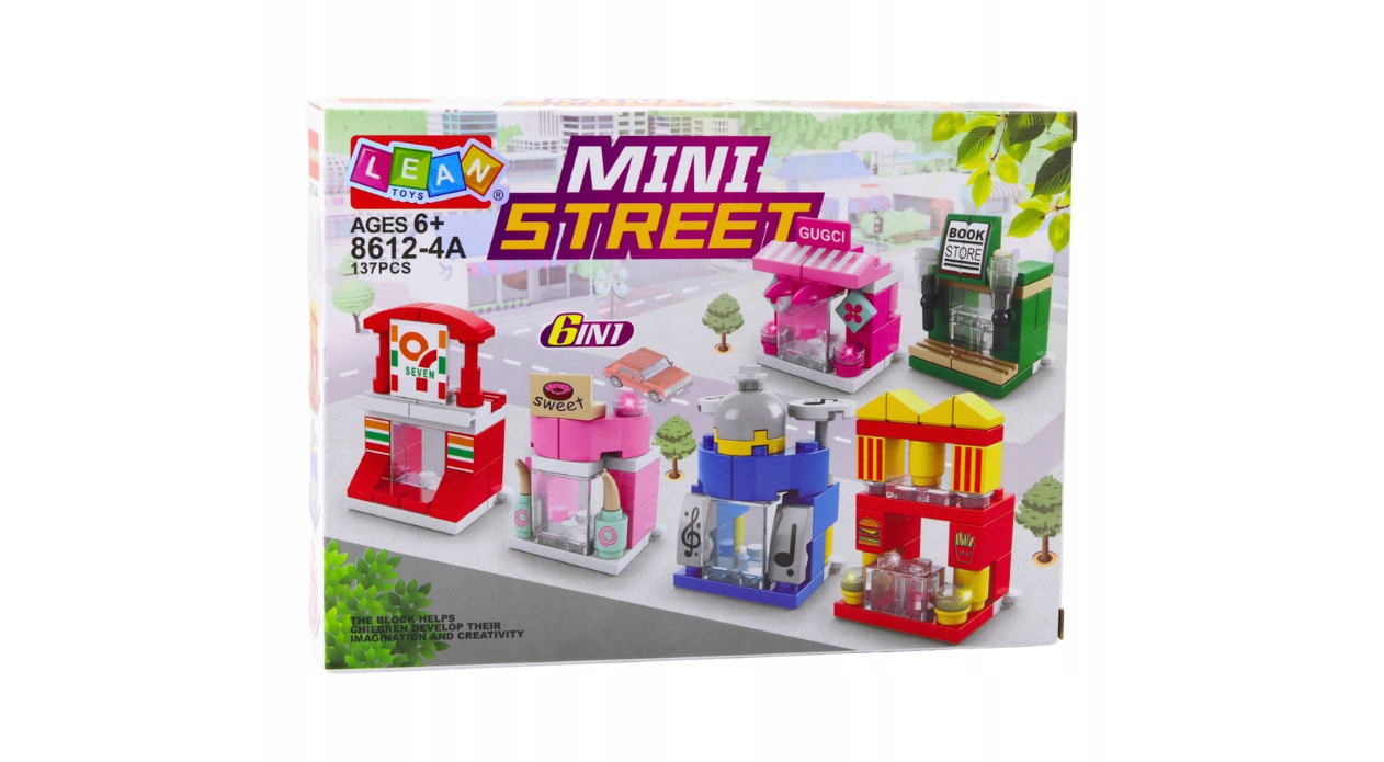 Set de constructie Mini Street 6 in 1, 137 piese, 23.5 x 17.5 x 4.5 cm, multicolor, Lean 23595