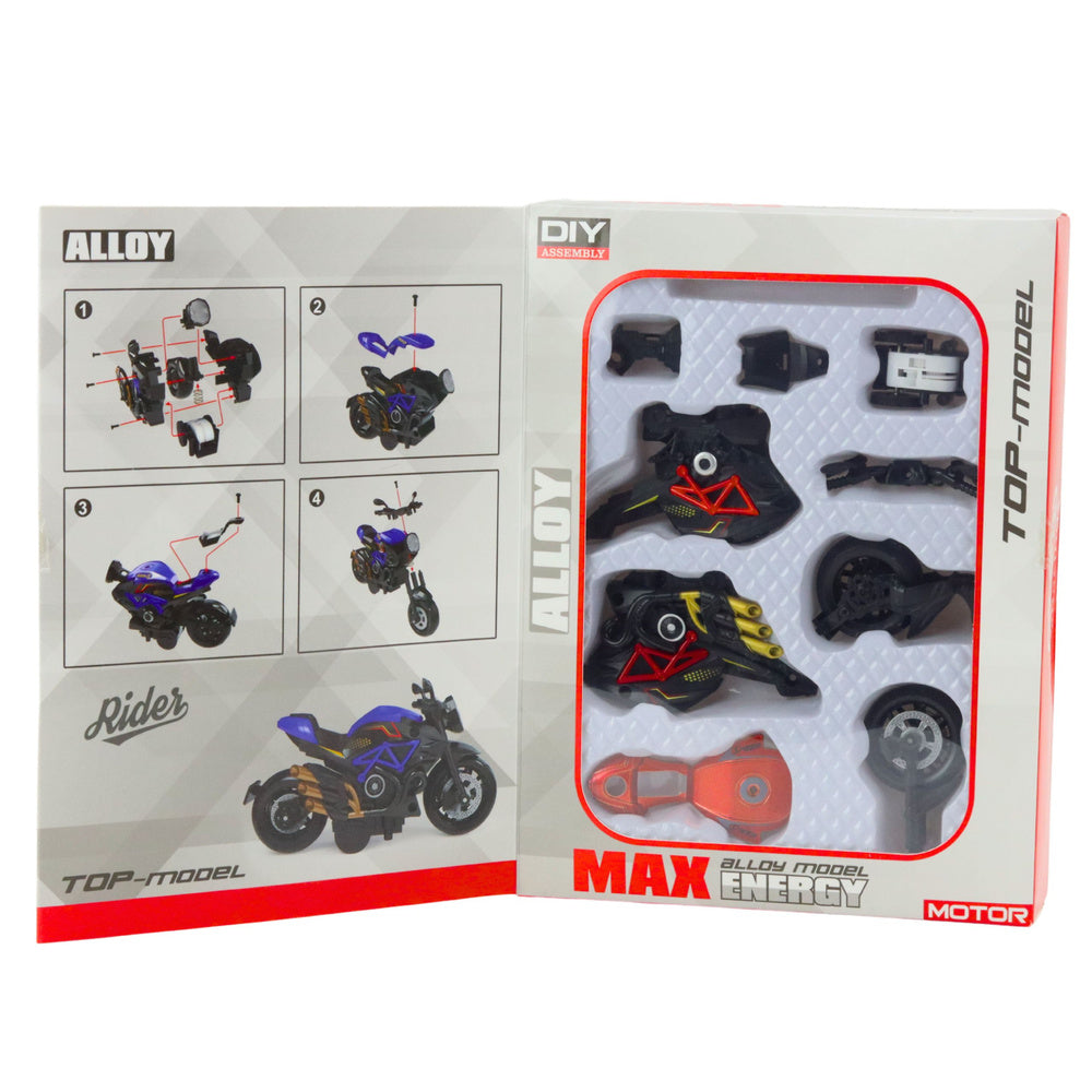 Motocicleta de jucarie model 1:14, negru / rosu, 24.5 x 18.5 x 5 cm, set pentru asamblat, Lean 23168