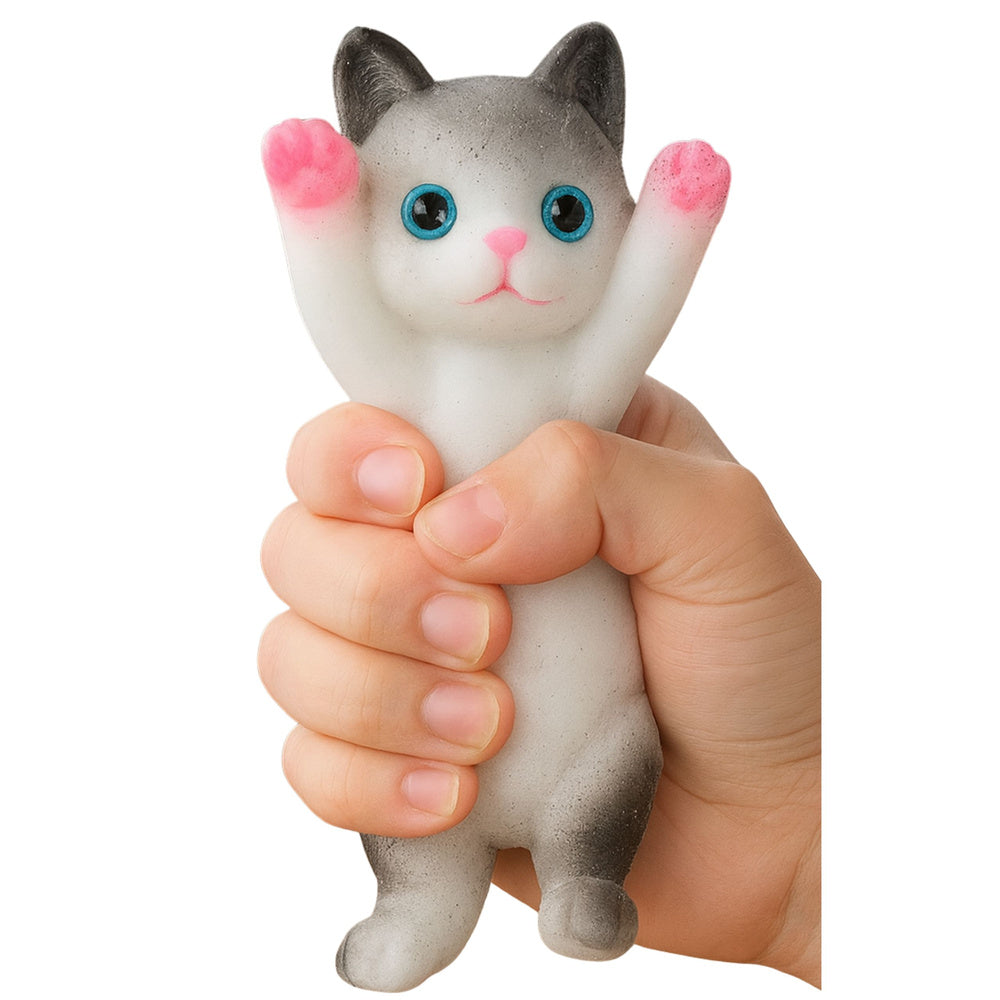 Jucarie senzoriala antistres pisicuta, 13 x 6.5 cm, alb / gri, Lean 27272
