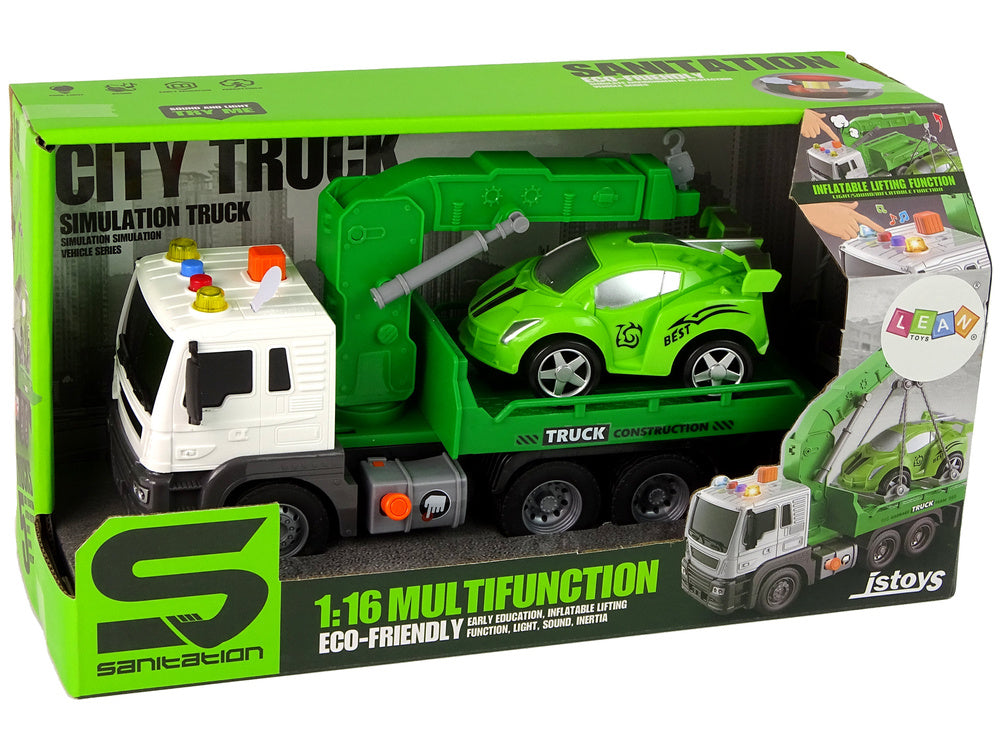 Camion de remorcare cu efecte sonore si luminoase, 1:16, verde, Lean 11078