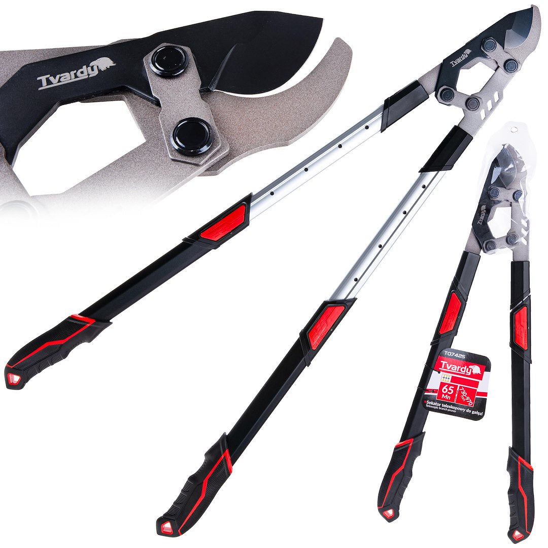 Foarfeca telescopica de gradina cu lama transversala si angrenaj, 730 - 970 mm, 65 Mn, PTFE, Tvardy T07425