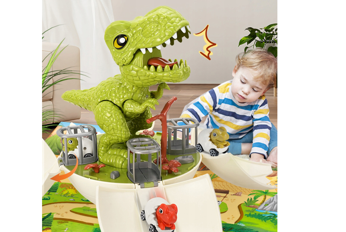 Jucarie interactiva dinozaur tip lansator cu pista 2 in 1, MalPlay 112433