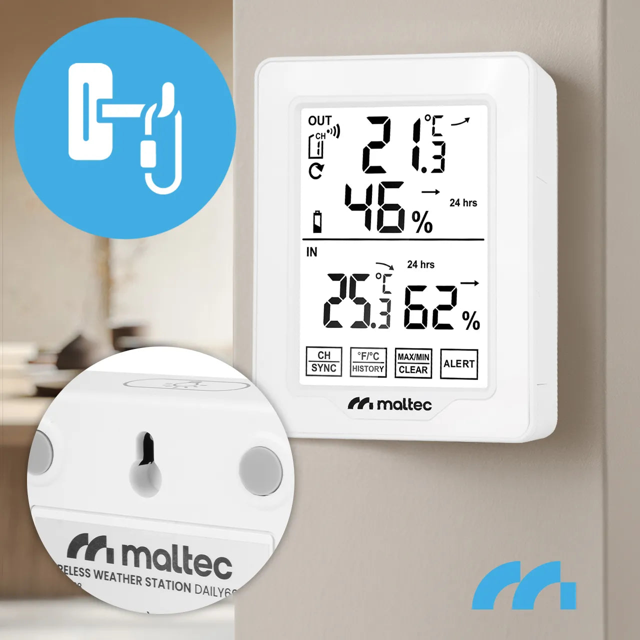 Statie meteo wireless cu termometru si hidrometru Daily600M, raza de actiune a senzorului 100 m, MalTec 112828
