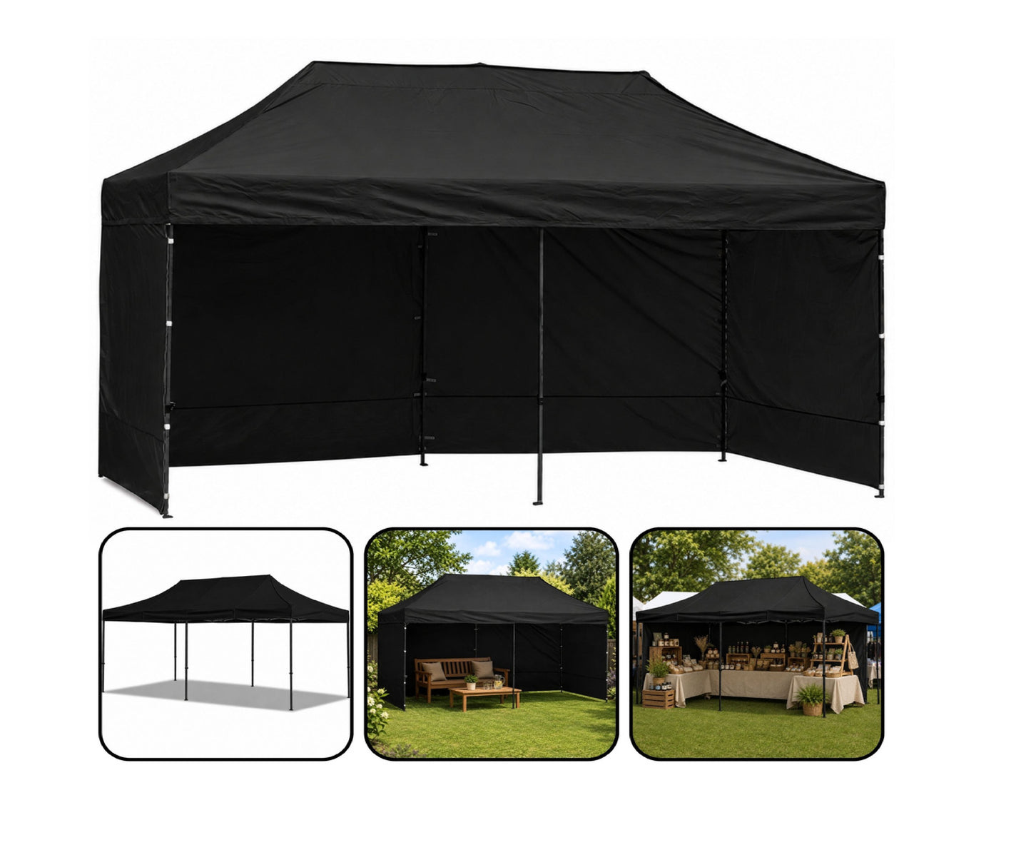 Pavilion de gradina, negru, 3 x 6 m, Lean 29335