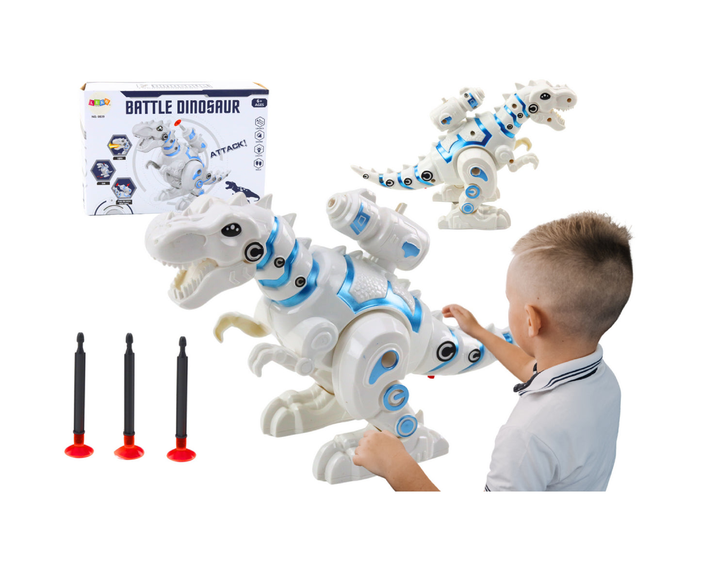 Dinozaur robot cu lansator de sageti, 22.5 x 15.5 x 9 cm, Lean 20418
