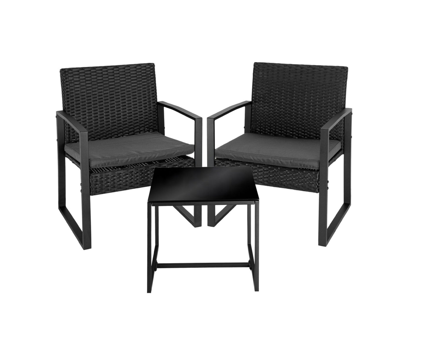 Set mobilier de gradina din ratan cu masuta de cafea, 2 scaune, negru, Lean 29244
