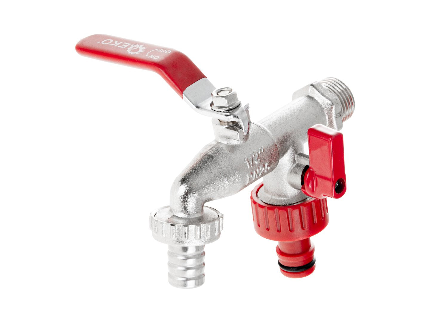 Set robinet IBC 1 / 2" cu 2 filete exterioare 3 / 4", iesire furtun 1 / 2" si cupla pentru furtun, Geko G70190