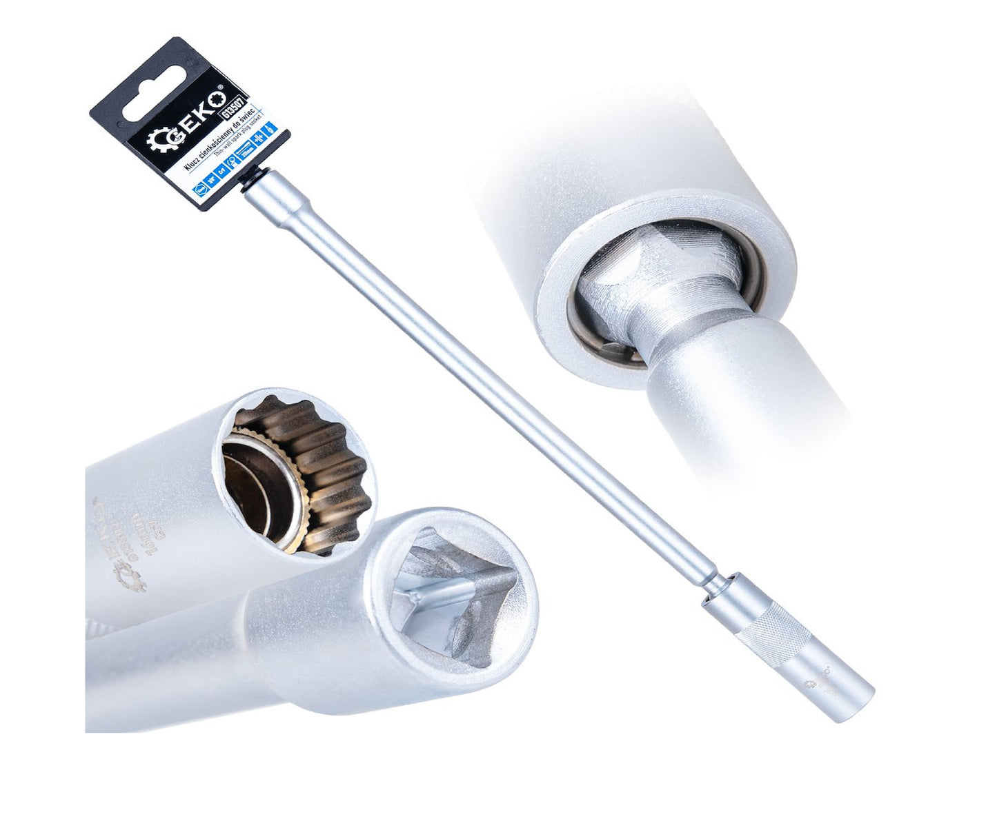 Cheie pentru bujii, 16 mm, 3 / 8", Cr-V, Geko G13507