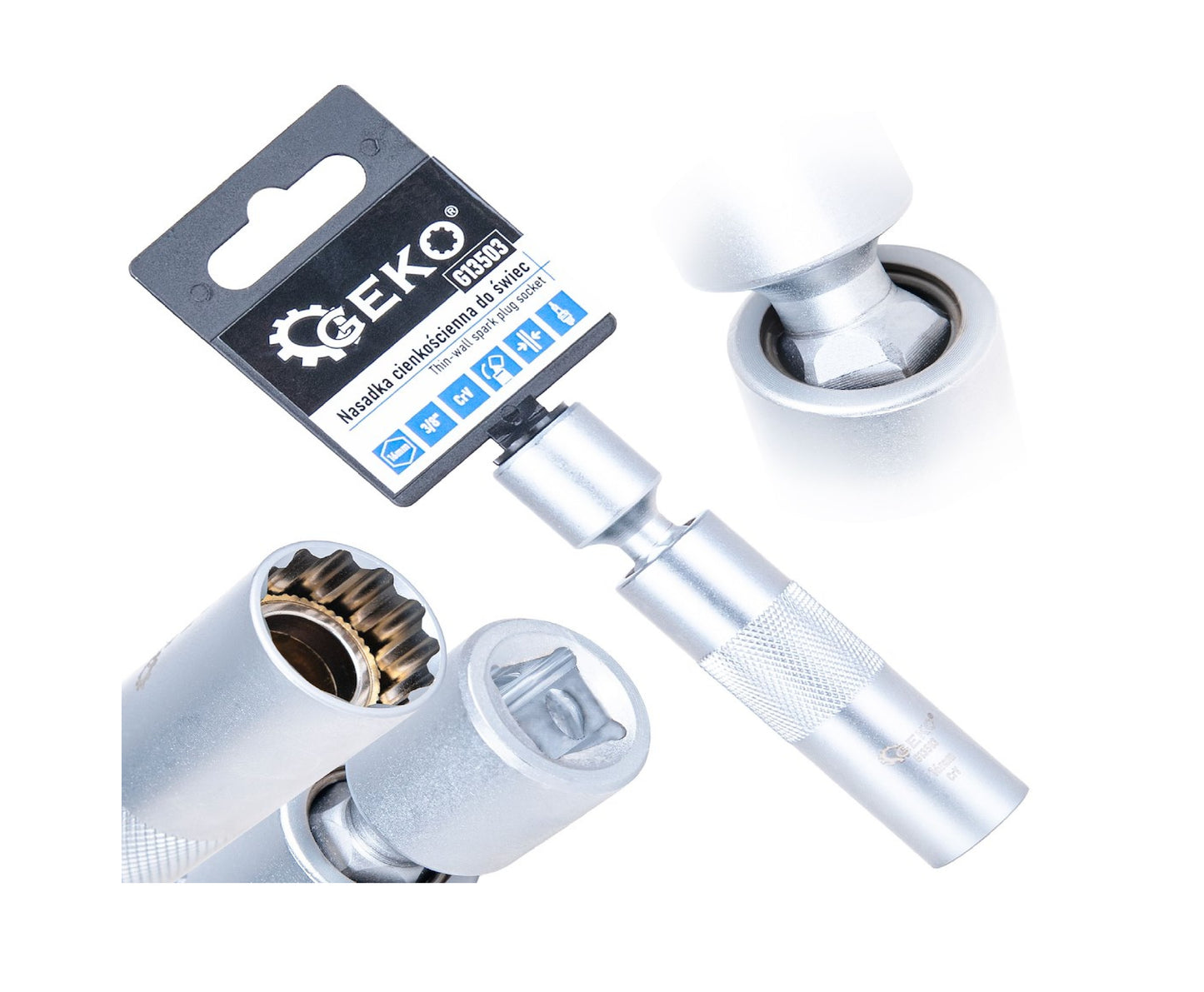 Cheie tubulara articulata pentru bujii, 16 mm, 3 / 8", Cr-V, Geko G13503