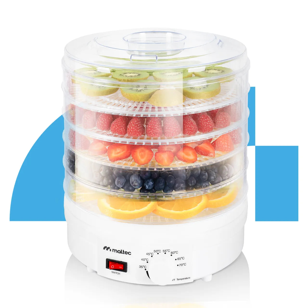 Deshidrator pentru fructe si legume, 5 nivele, 500 W, MalTec 113379