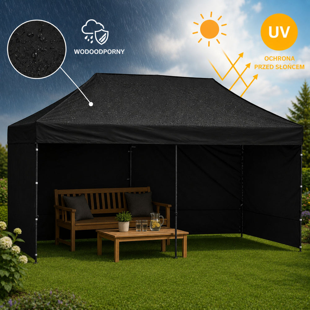 Pavilion de gradina, negru, 3 x 6 m, Lean 29335