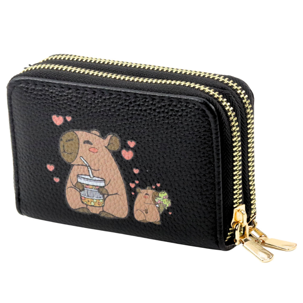 Portofel cu 2 compartimente, motiv Capybara, negru, 12.5 x 8.5 x 4.5 cm, negru, Lean 27558
