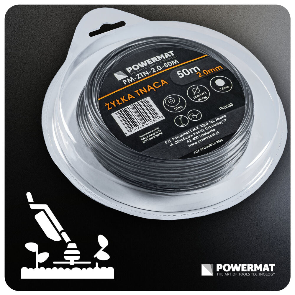 Fir rotund pentru motocoasa PM-ZTN-2.0-50M, 50 m, Powermat PM1633