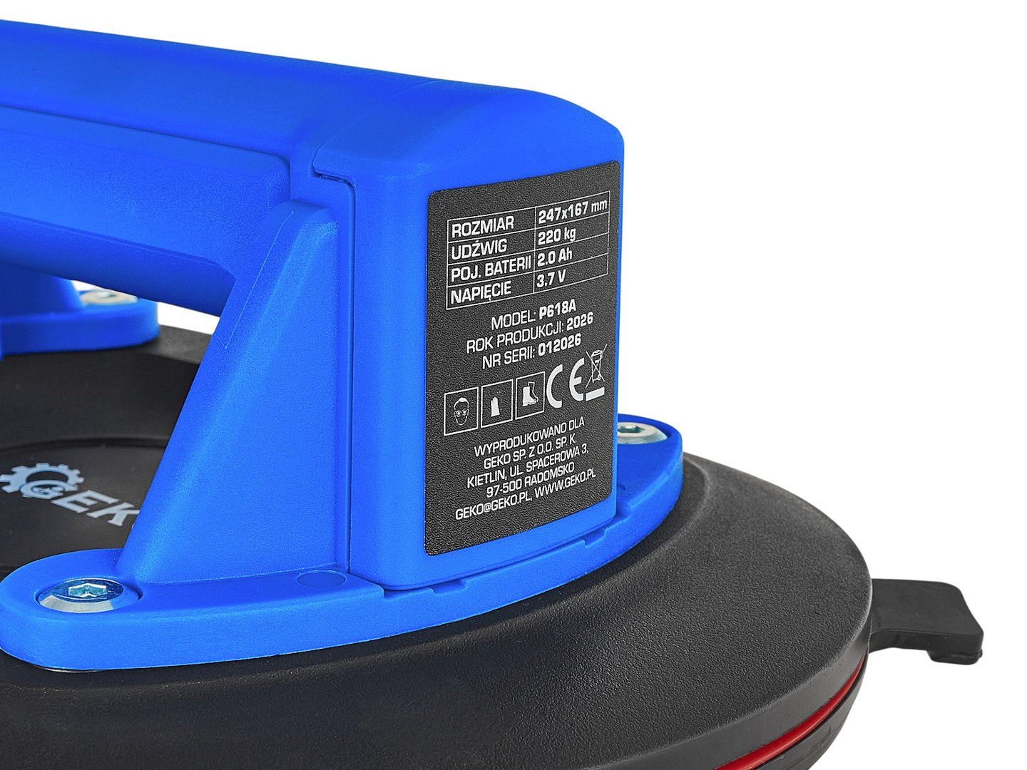 Suport pentru ventuza cu acumulator, 247x167mm 220kg 2.0Ah 3.7V, Geko G80675