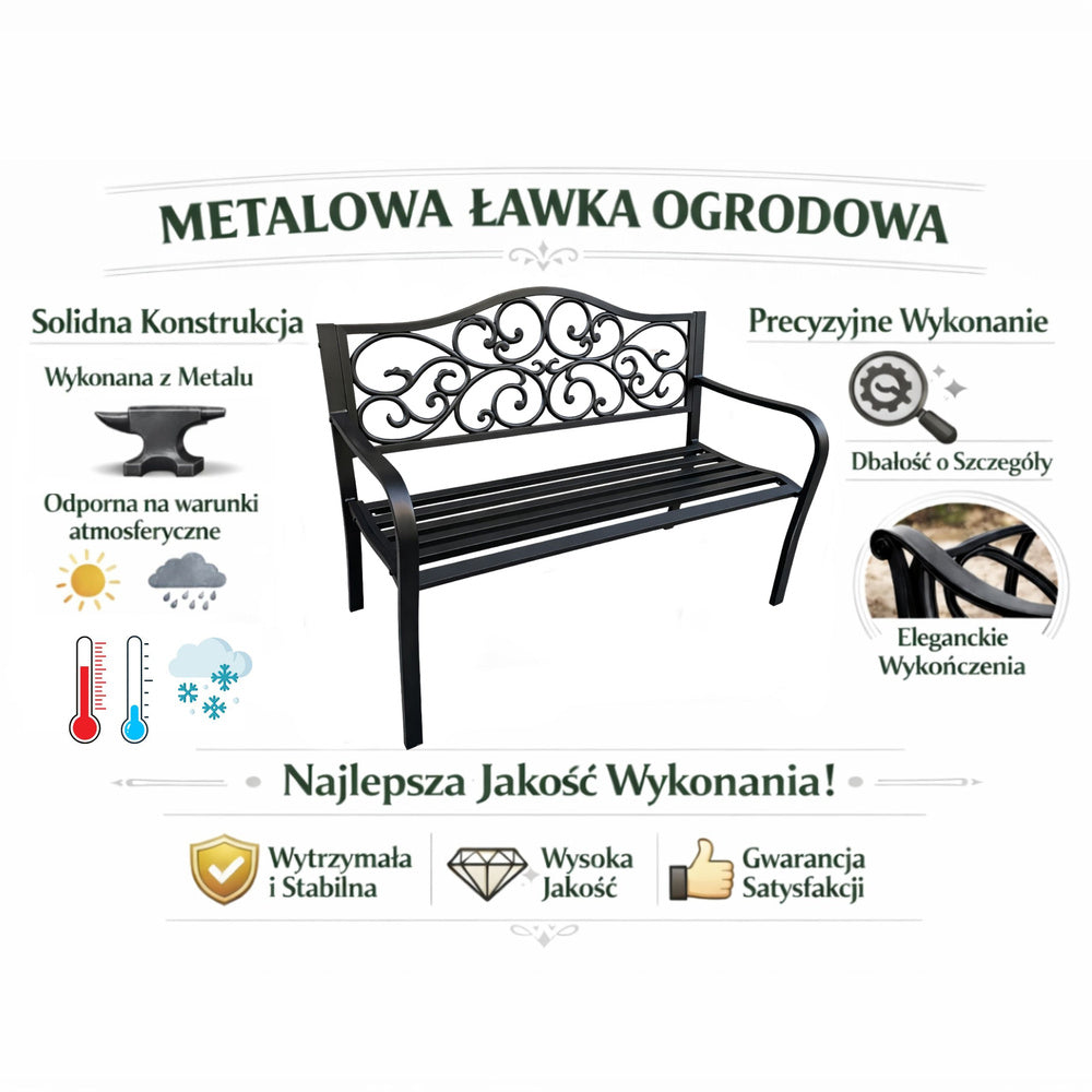 Banca pentru terasa cu spatar metalic decorat, 127 x 60 x 89 cm, Lean 29323
