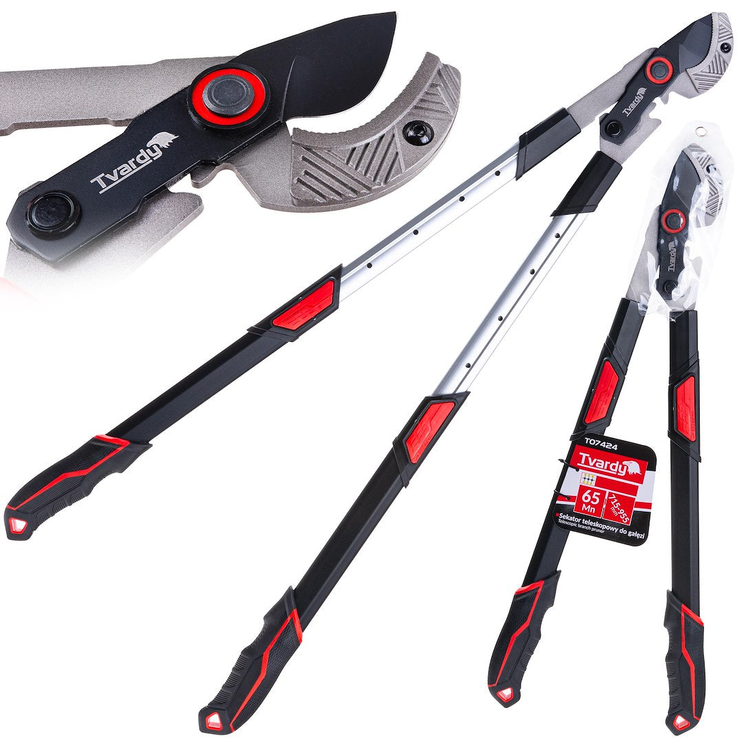 Foarfeca telescopica de gradinarit cu lama tip nicovala, 715-955 mm, 65 Mn, PTFE, Tvardy T07424