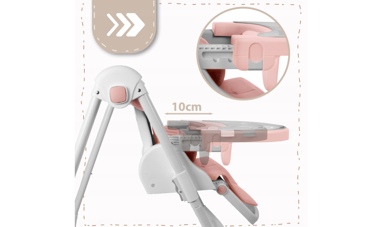 Scaun cu inaltime reglabila pliabil pentru bebelusi cu tava reglabila si roti Deli, 49 x 41 x 31 cm, MalPlay 113586