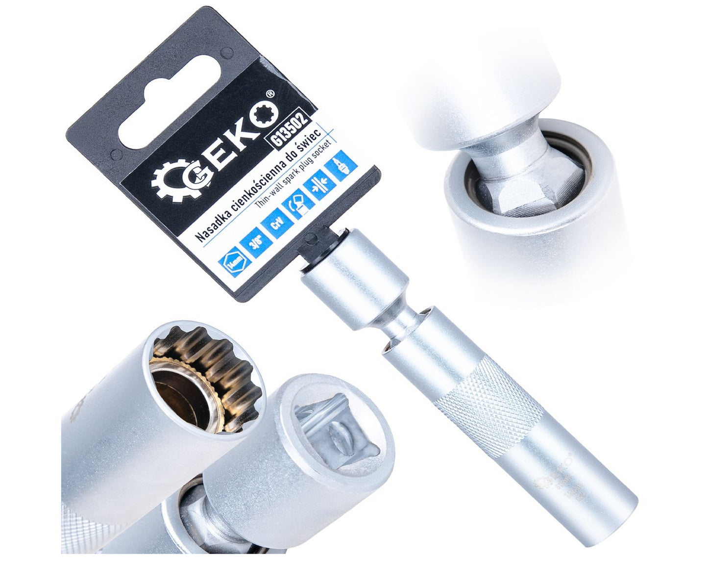 Cheie tubulara articulata pentru bujii, 14 mm, 3 / 8", Cr-V, Geko G13502