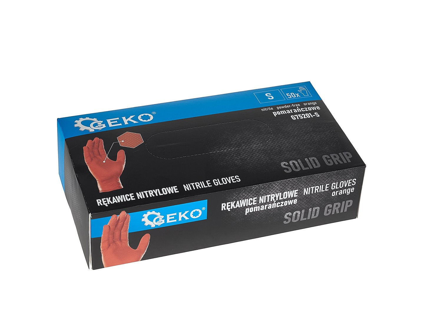 Manusi de protectie din nitril Solid Grip, portocaliu, marimea S, 50 bucati, Geko G75201-S