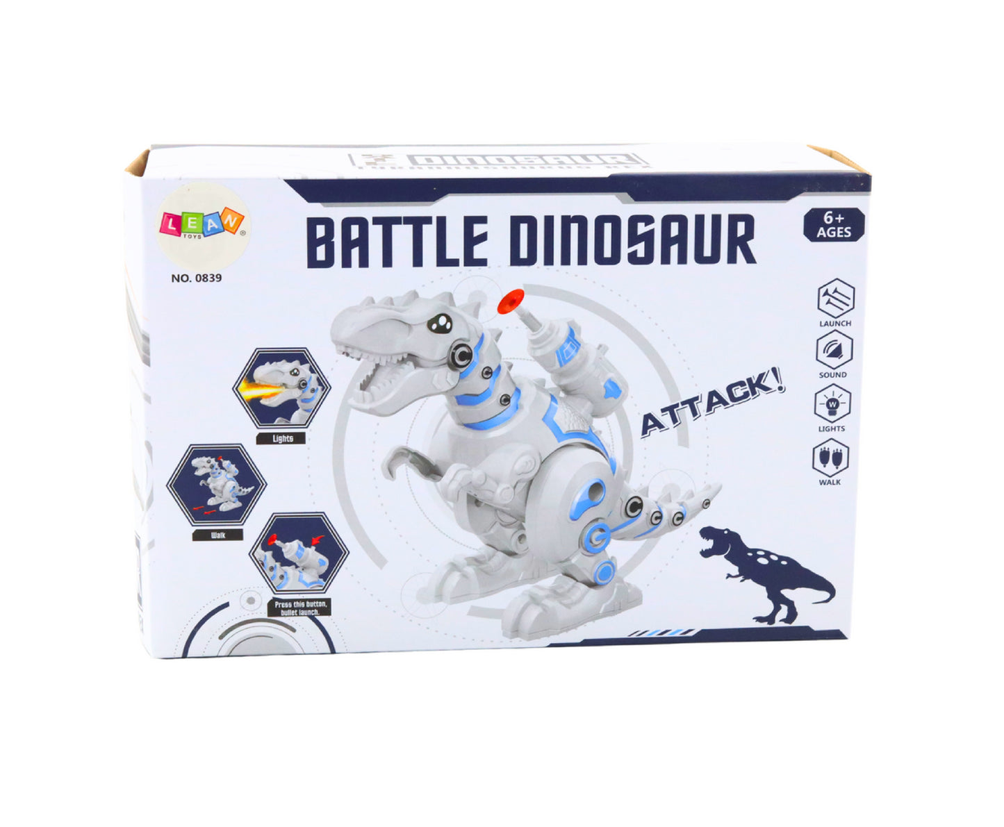 Dinozaur robot cu lansator de sageti, 22.5 x 15.5 x 9 cm, Lean 20418