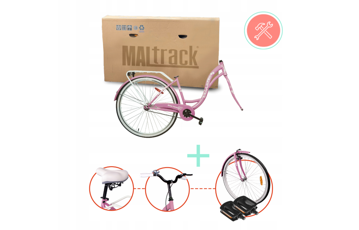 Bicicleta de oras pentru femei cu cos, diametru roata 28", diametru cadru 18", roz lapte, MalTrack 110675