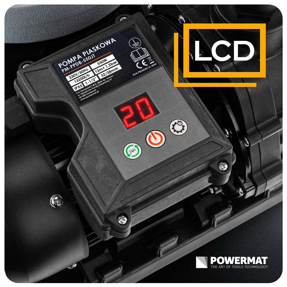 Pompa de nisip pentru piscina PM-PPDB-550JT, afisaj LCD, 13200 l / h, 550 W, Powermat PM1483