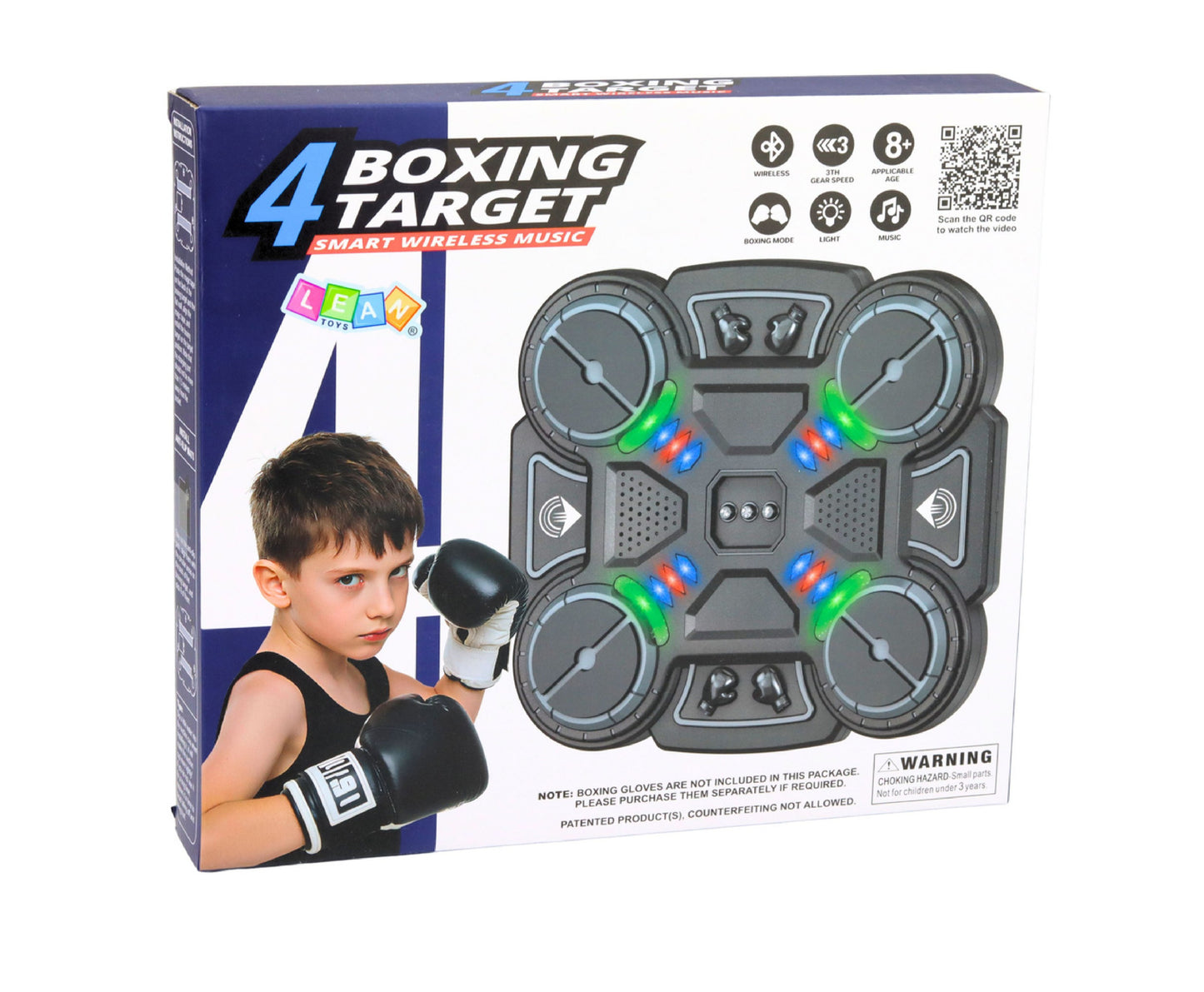 Tinta de box interactiva cu muzica si lumini LED, 4 zone de lovire, 3 viteze, negru, 30.5 x 27 x 4 cm, Lean 29089