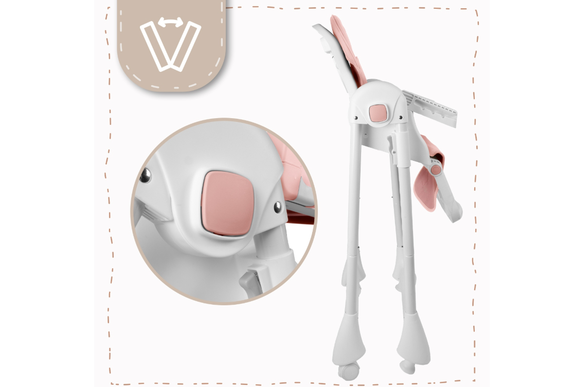 Scaun cu inaltime reglabila pliabil pentru bebelusi cu tava reglabila si roti Deli, 49 x 41 x 31 cm, MalPlay 113586