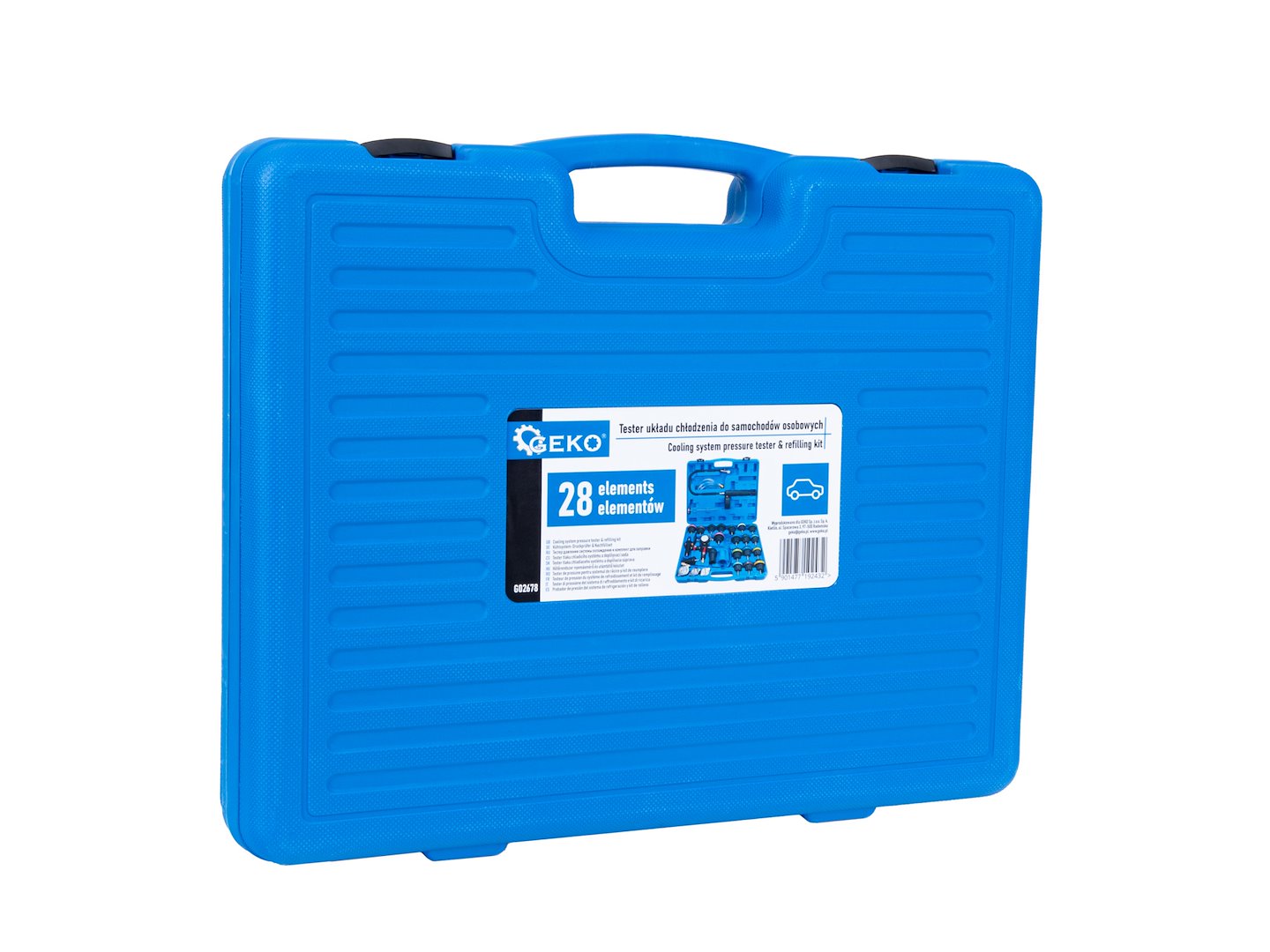 Kit tester profesional pentru radiatoare si sisteme de racire, 28 piese, Geko G02678