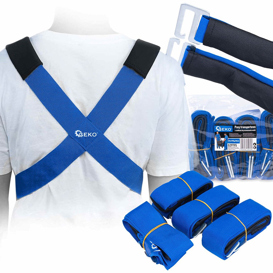 Set chingi pentru transport mobilier, 2.9 m x 50 mm, capacitate maxima 270 kg, 4 bucati, Geko G29795