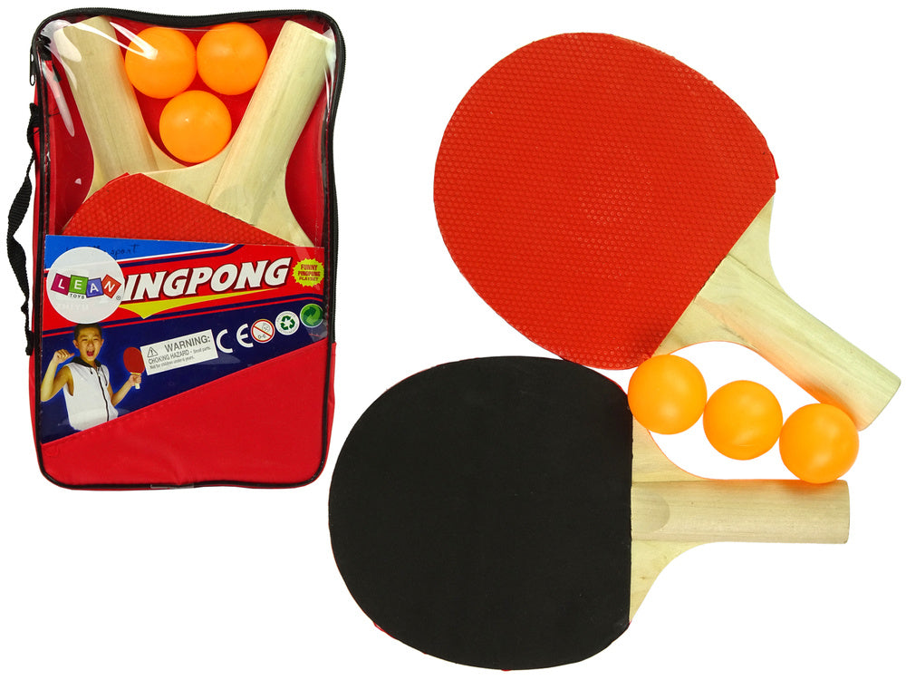 Set 2 palete de ping-pong + 3 mingi, rosu / negru, Lean 10479