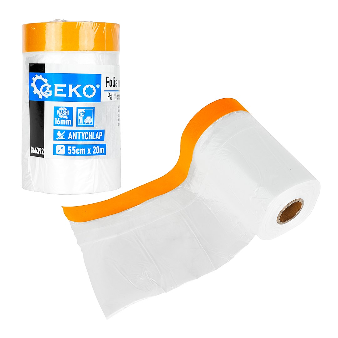 Folie de protectie standard pentru vopsit cu banda, 55 cm x 20 m / 16 mm, Geko G66392