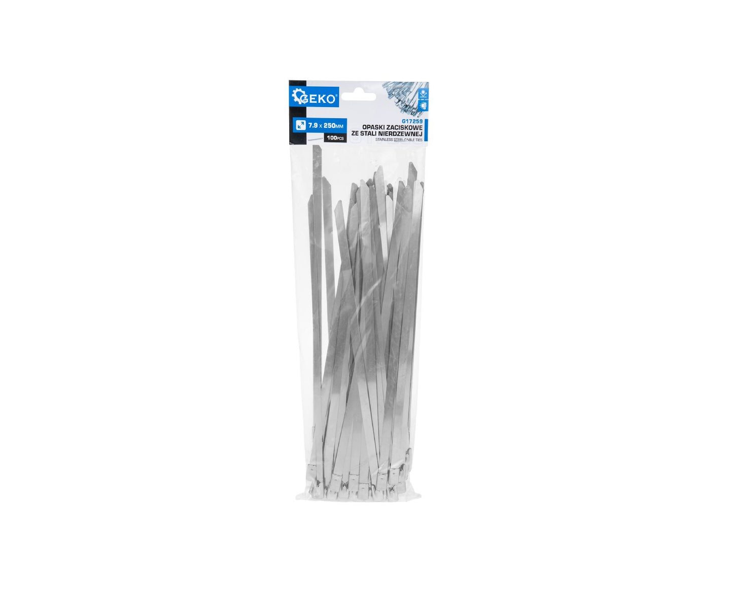 Set cleme din inox, 7,9x250mm, 100 bucati, Geko G17259