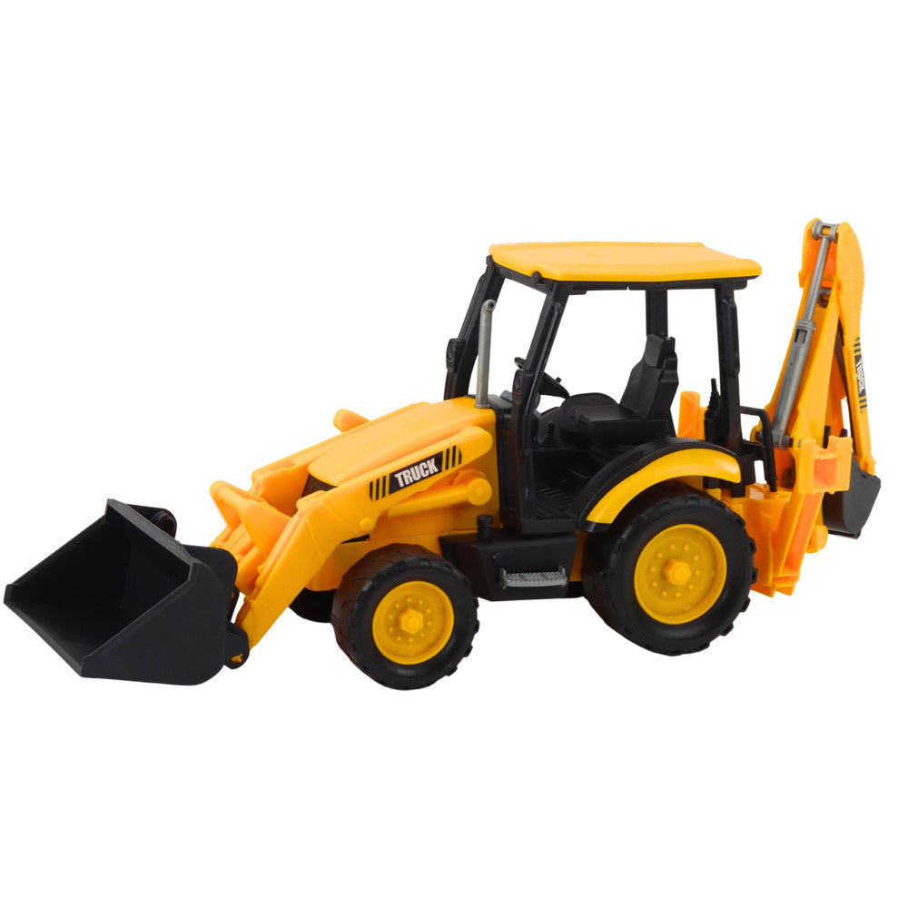 Excavator de jucarie cu doua lazi, galben cu detalii negre, 39.5 x 16.5 x 11.5 cm, Lean 24777