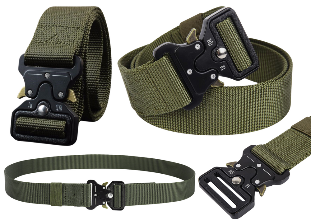 Curea barbati tip militar, nailon, 120 x 3.8 cm, negru / verde, Lean 14398