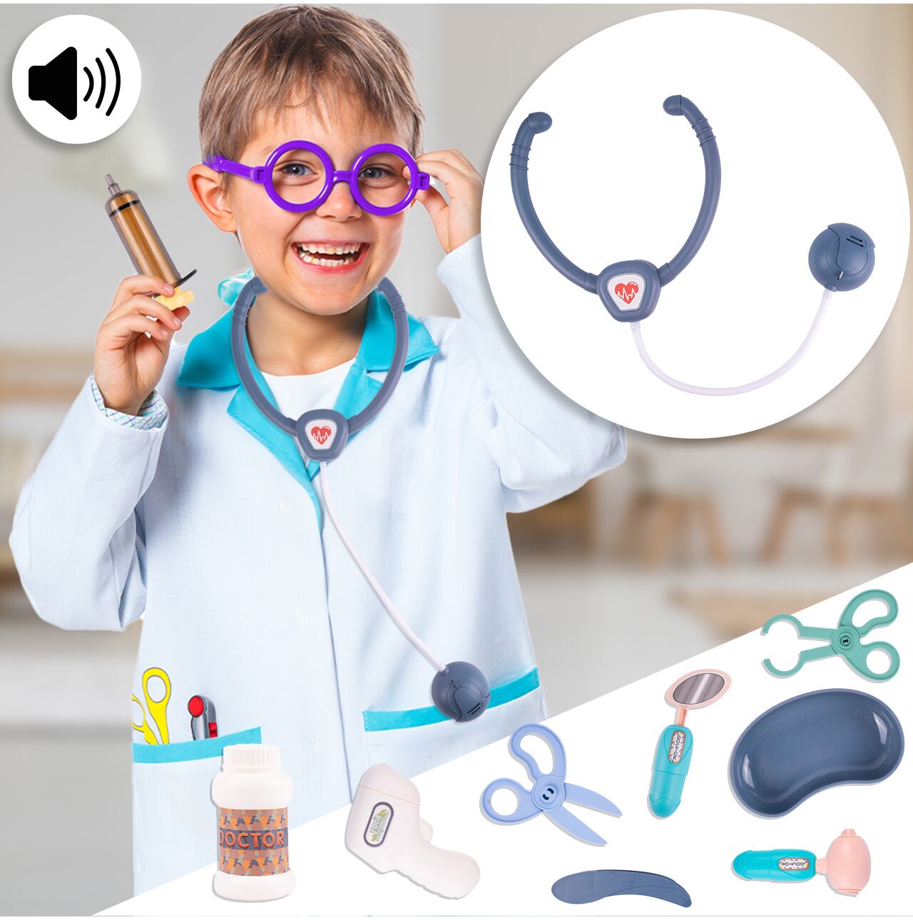 Set de joaca carucior medical mobil pe roti, 15 accesorii esentiale incluse, efecte sonore, 56.5 x 23 x 20 cm, MalPlay 110264