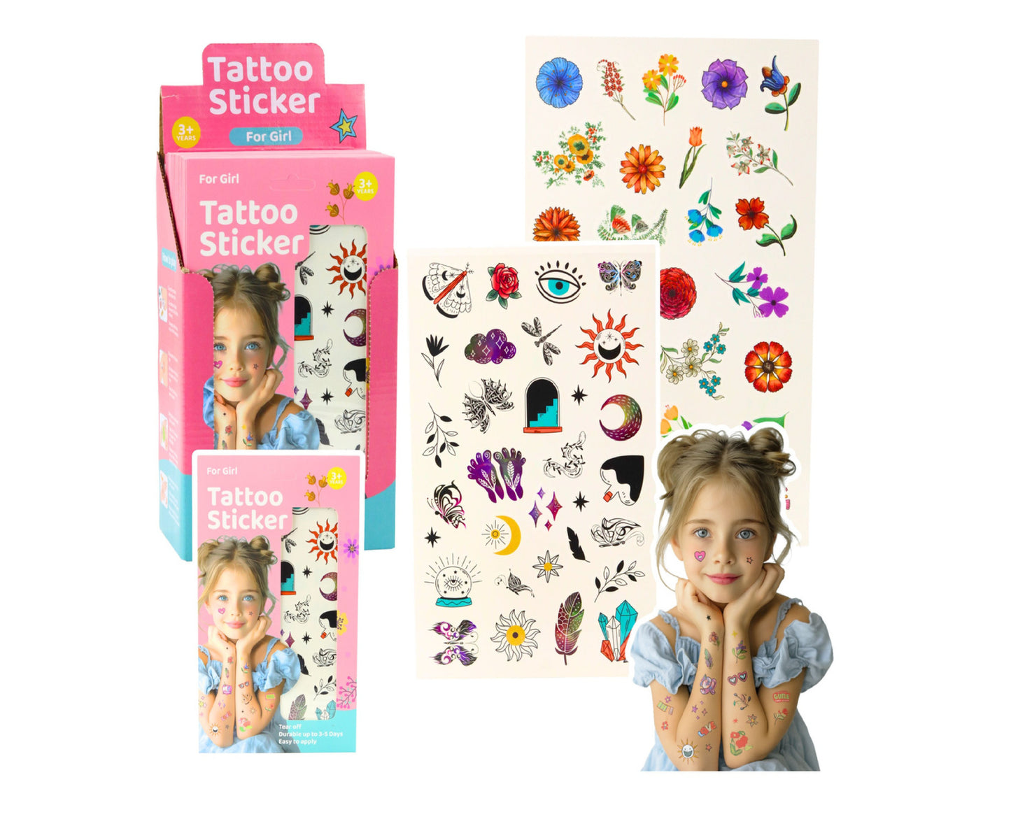 Set tatuaje temporare pentru copii, 60 modele, 24.5 x 14 cm, Lean 27761