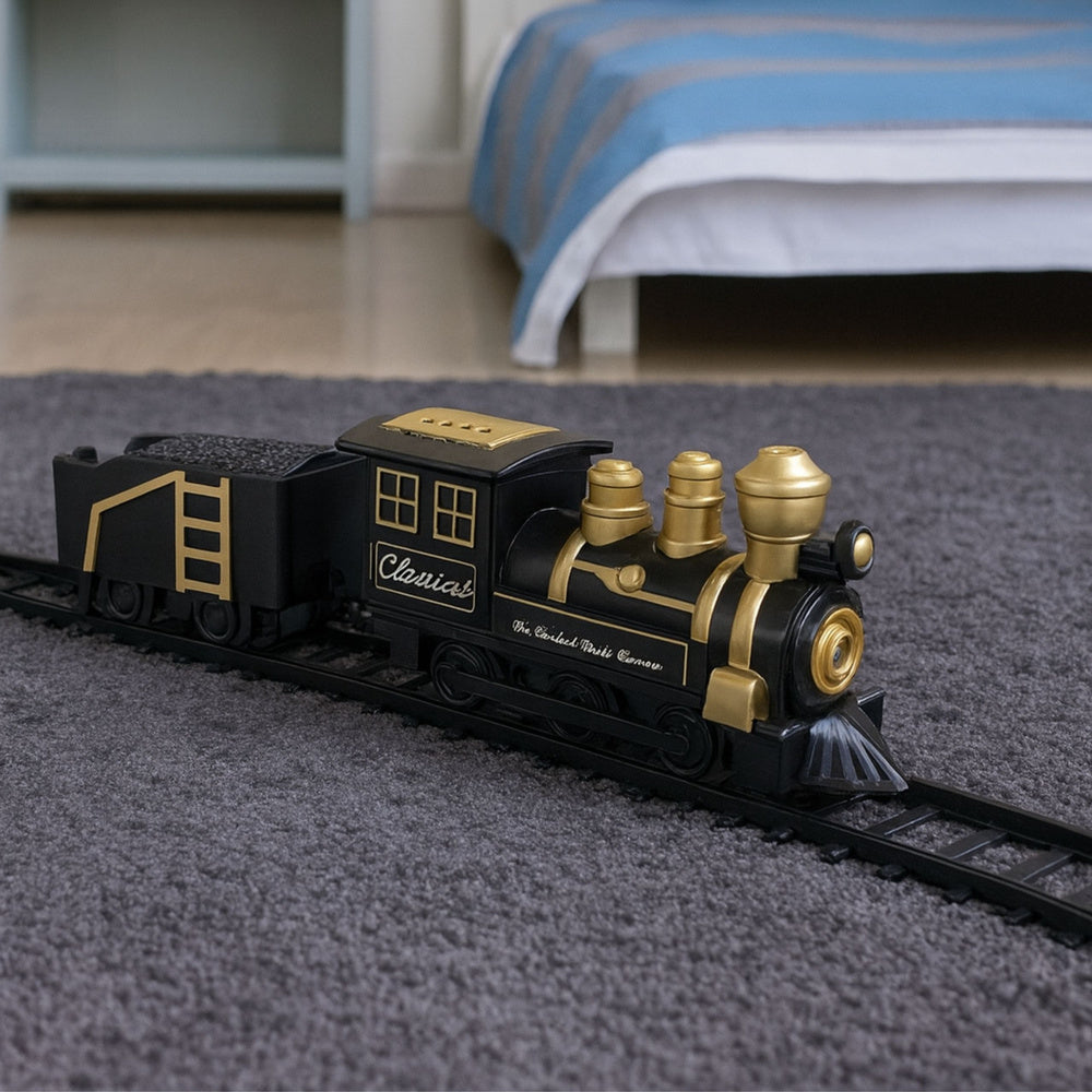 Trenulet de jucarie, locomotiva, vagon marfa, set cu sine, 53 x 48.5 cm, negru, Lean 28094