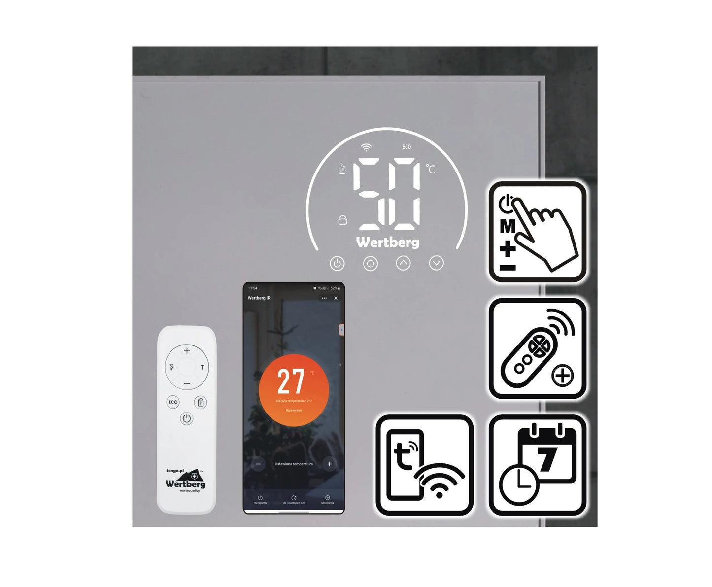 Panou de incalzire Wertberg IR 9.50, control Wi-fi, 480 W, Harder HD1013